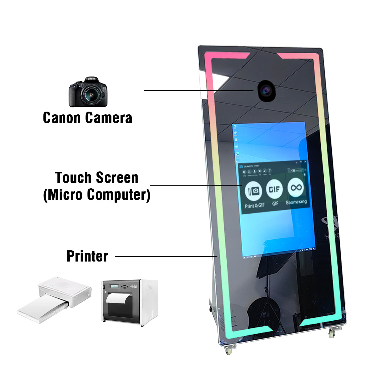 Eucens 65″Touch Screen Magic Mirror Photo Booth LED Frame selfie photobooth with Flight Case