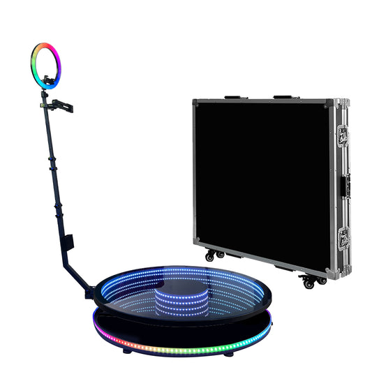 Eucens Infinity 360 Photo Booth 39"(100cm) Stylish glass design 360 video booth with flight case for 3-4 people