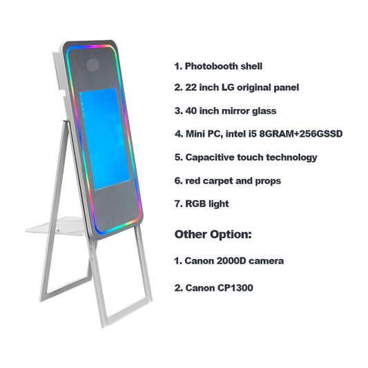 Eucens 40″Touch Screen Magic Mirror Photo Booth LED Frame selfie photobooth with Flight Case