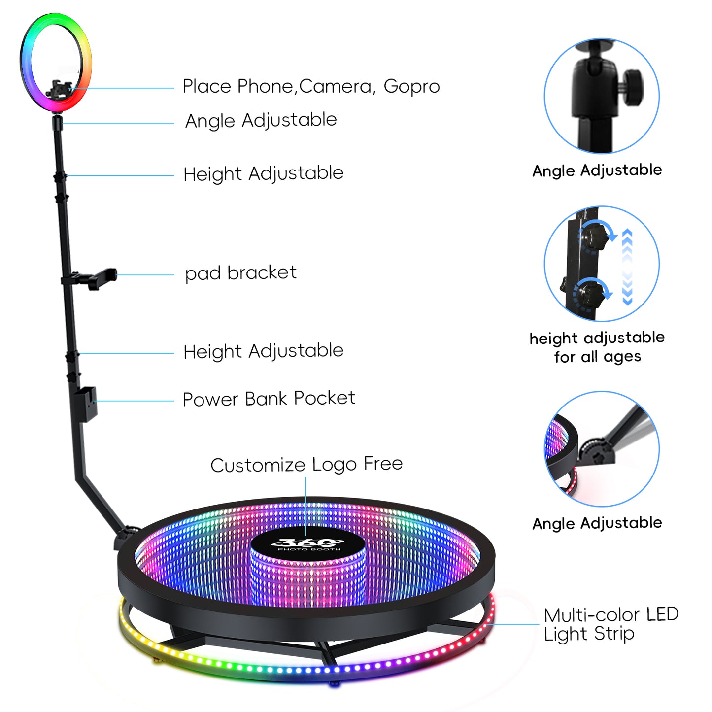 35.4"  Infinite 360 Photo Booth Automatic Spin Tempered glass 360 video booth For Sale with Flight Case