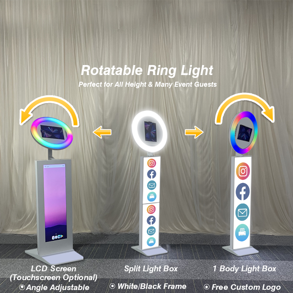 Regular RGB Ring Light Selfie ipad Photo Booth,come with Portable Flight Case,Advertising kiosk stand
