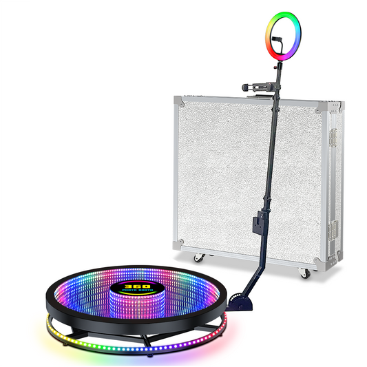 35.4"  Infinite 360 Photo Booth Automatic Spin Tempered glass 360 video booth For Sale with Flight Case