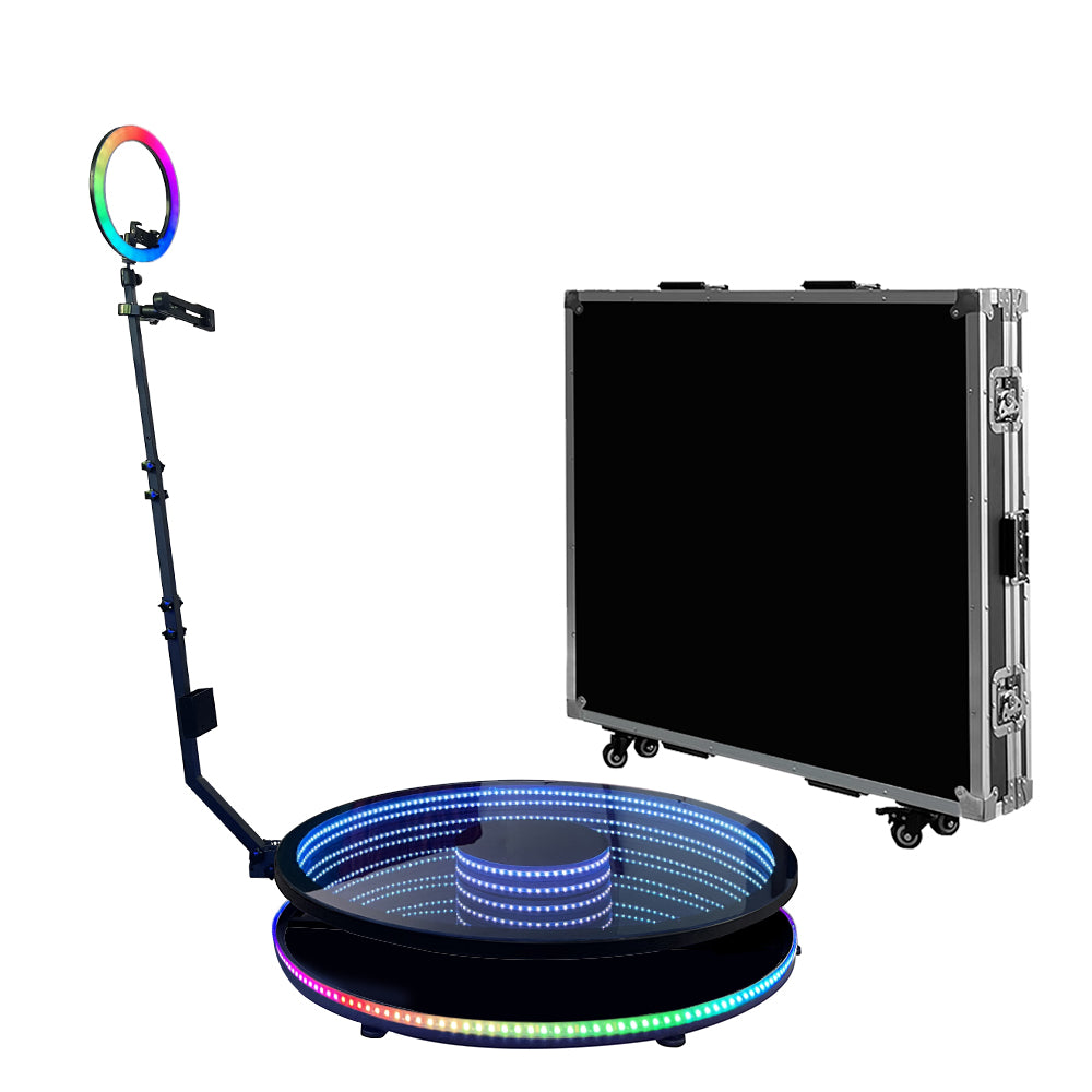 Eucens Infinity 360 Photo Booth 32"(80cm) Stylish glass design 360 video booth with flight case for 3-4 people