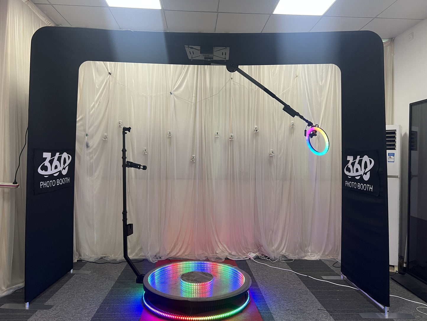 Eucens Portable Overhead 360 Photo Booth for Wedding Party Events Sky 360 Selfie Booth Top Automatic Spin with remote